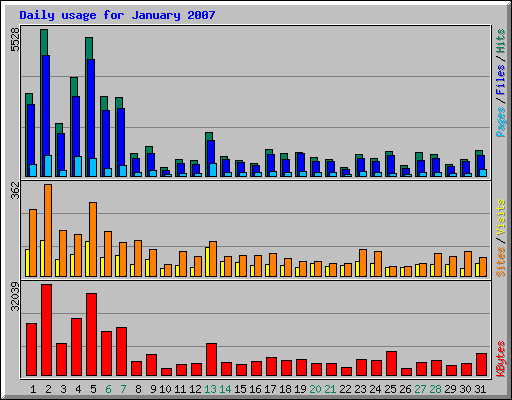 Daily usage for January 2007