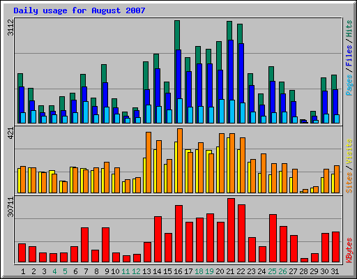 Daily usage for August 2007